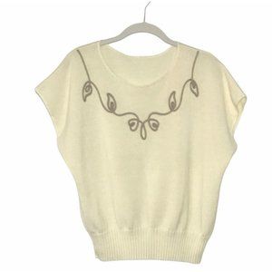 Vintage Style Unbranded Short Sleeve Knit Sweater in Cream - Sz Small/Medium